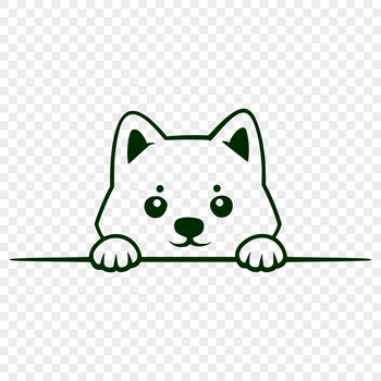 A simple line drawing of a dog's head, featuring the distinctive features of a Shiba Inu breed.