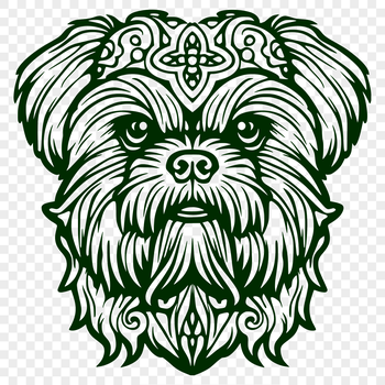 A stylized illustration of a Shih Tzu dog's head with ornate details.
