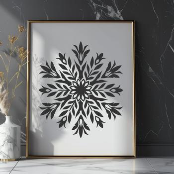 An intricate, ornate snowflake design with delicate details and symmetrical patterns.