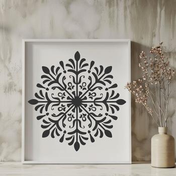A delicate, ornate snowflake design suitable for winter or Christmas decorations.