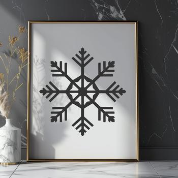 A delicate white snowflake with intricate patterns and six sides, suitable for winter decorations.