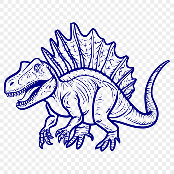 Illustration of a full-body Spinosaurus dinosaur in prehistoric setting