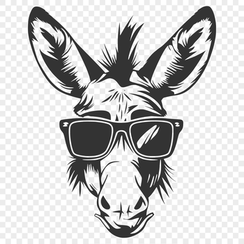 An illustration of a donkey wearing sunglasses on its head.
