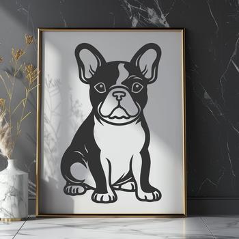 A full-body illustration of a relaxed French Bulldog sitting on its haunches.