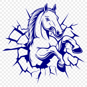 A digital representation of a horse breaking through a wall, created using vector art.
