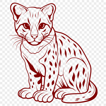A digital illustration of a sitting ocelot, a type of big cat.