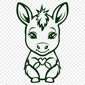 A cute sitting donkey with love hearts, depicted in vector format.