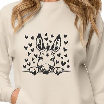 A cartoon donkey with love hearts surrounding its head, perfect for use as clip art or vector design.