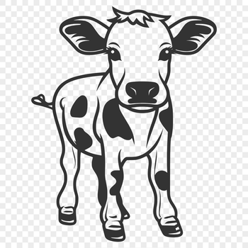 An illustration of a cow with its calf standing next to it in a green meadow.