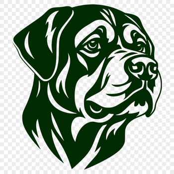 A high-resolution vector drawing of a Rottweiler breed dog in profile view.