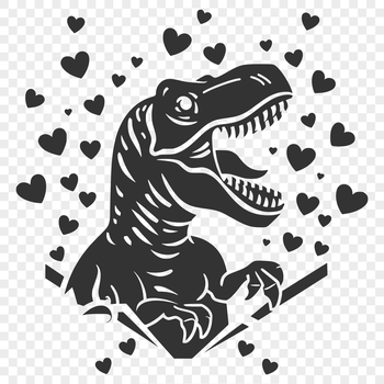 A prehistoric dinosaur with heart-shaped decorations on its body and head.