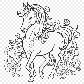 A full-body illustration of an ornate mythical creature with a unicorn design.