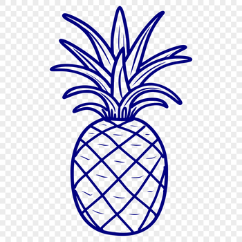 A simple line drawing illustration of a pineapple, a tropical fruit often associated with vacation and summer settings.