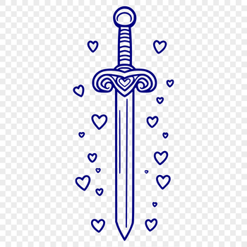 SVG vector art illustration of a sword with love hearts, suitable for cutting machines or laser cutters.