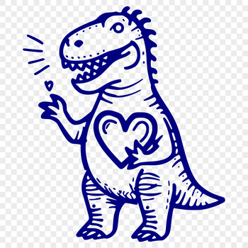 A prehistoric T-Rex dinosaur with love hearts surrounding its full body, suitable for crafting and design projects.