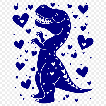 A detailed illustration of a full-body Tyrannosaurus Rex with love hearts incorporated into its design.