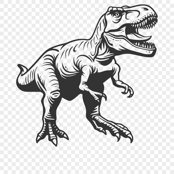 A detailed illustration of a full-body Tyrannosaurus Rex dinosaur in prehistoric style.