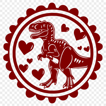 A prehistoric T Rex with hearts, illustrated as a vector graphic.