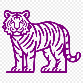 A simple line drawing of a tiger standing upright in full body pose.