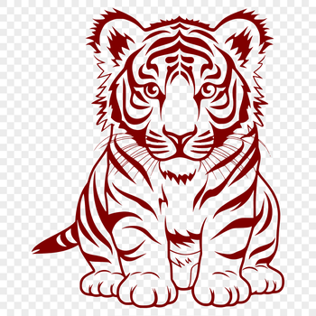 A sitting tiger with a large body, depicted as a vector graphic.