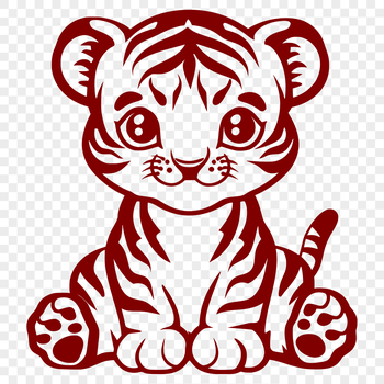 A colorful illustration of a tiger in full body pose, sitting comfortably with its fur textures visible.