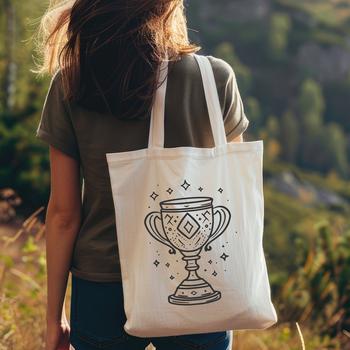 Trophy design in a 2D vector format with simple lines and shapes.