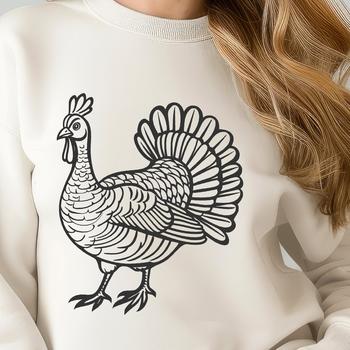 A detailed illustration of a farm animal, depicted in full body view, featuring a turkey.