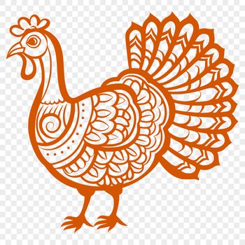 A detailed illustration of a full-body turkey with ornate features.