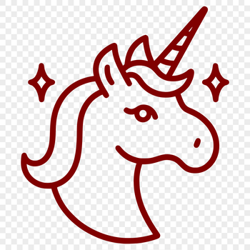 A simple line drawing of a mythical unicorn's head with a flowing mane.