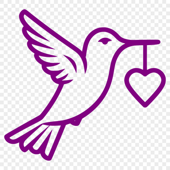 A flying hummingbird depicted in full body detail with love hearts integrated into the design.
