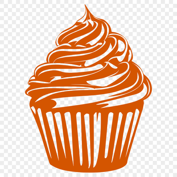 A vector graphic representation of a traditional-style cupcake with frosting and decorations.