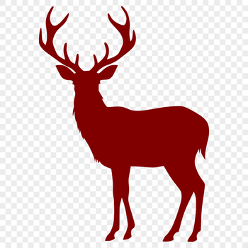 A high-contrast silhouette of a full-body deer against a simple background.