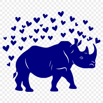 A colorful illustration of a rhino with love hearts on its skin, suitable for clip art and vector design.