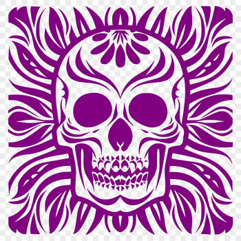 A stylized illustration of a skull, suitable for various design applications.