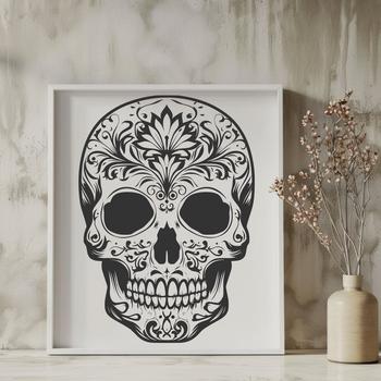 A vector graphic representation of a human skull suitable for various design applications.