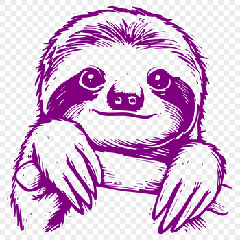 A sloth's head peeking out from behind a leaf, created as a vector design.