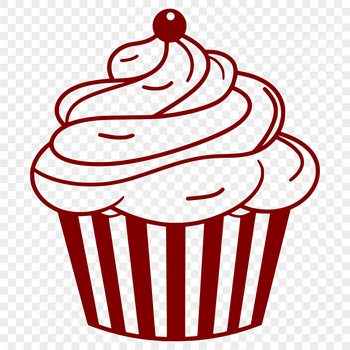 A colorful illustration of a single serving cupcake with frosting and decorations.