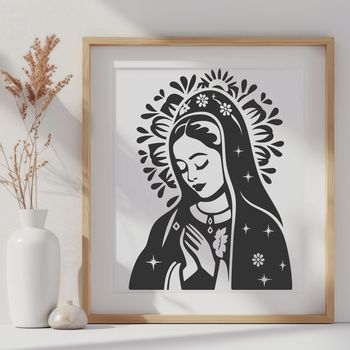 Detailed depiction of Our Lady in a traditional religious iconography style.