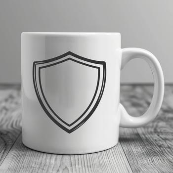 A geometrically designed metal shield with a medieval theme.