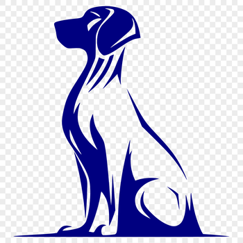 A digital illustration of a Weimaraner dog breed in full body pose, sitting comfortably.