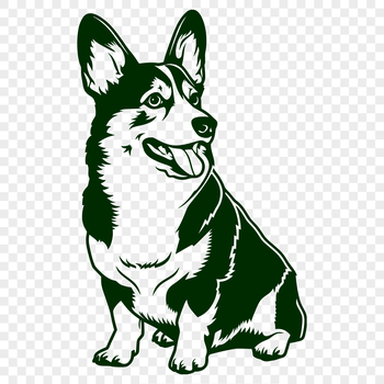 A detailed illustration of a seated Welsh Corgi in full body pose.