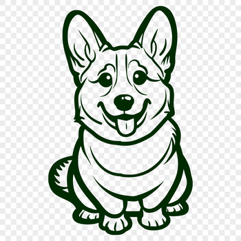 Vector graphic artwork featuring a profile view of a Welsh Corgi sitting in a straightforward pose.