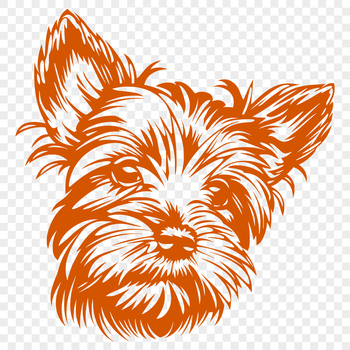 A high-quality vector illustration of a small Yorkshire Terrier dog's head with detailed features.
