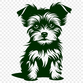 A detailed illustration of a sitting Yorkshire terrier from head to paw.