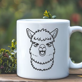 An illustration of a fluffy alpaca standing in a natural environment.
