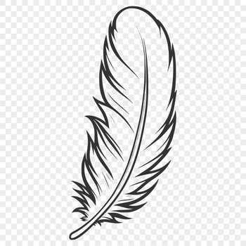A detailed illustration of a single feather with intricate details, suitable for vector graphics and cutting machine designs.