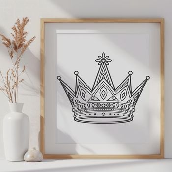 A detailed illustration of a crown made from various lines and shapes, suitable for cutting or laser engraving.