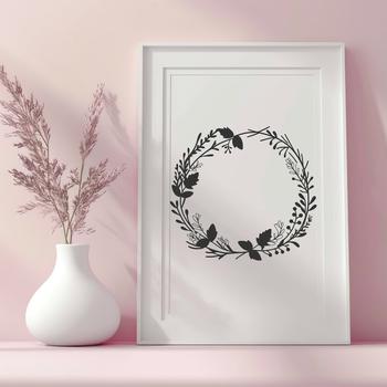 A decorative floral wreath designed as a vector image.