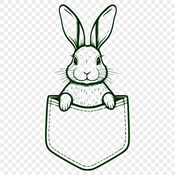 A white rabbit's head is peeking out from a hidden pocket.