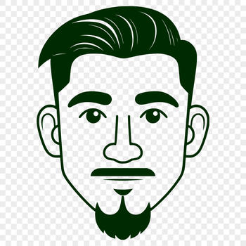 A graphic representation of a person using bold lines and shapes.